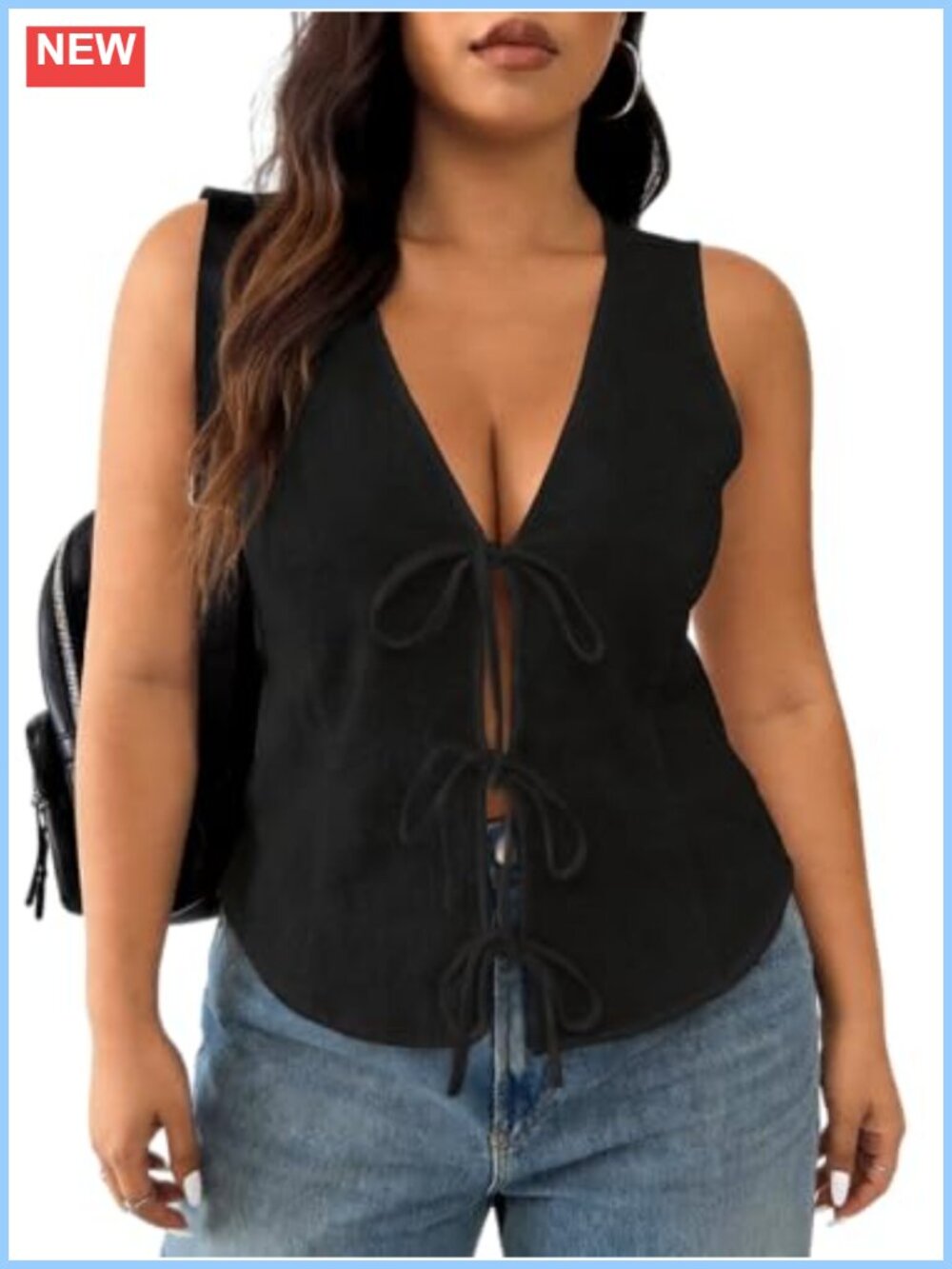 Womens Plus Size Tie Front Vest Open Back Sleeveless Top Going Out
